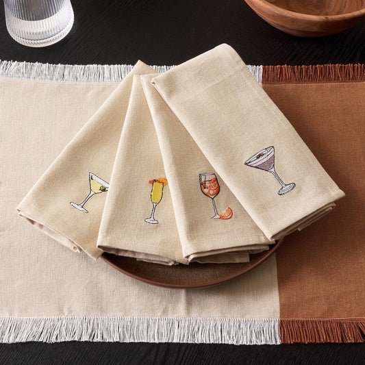 Julio Drink Embroidered Set of 4 Napkins - Natural - DUSK