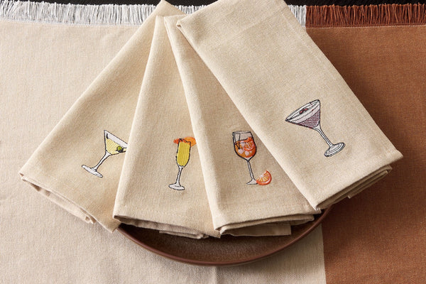 Julio Drink Embroidered Set of 4 Napkins - Natural - DUSK
