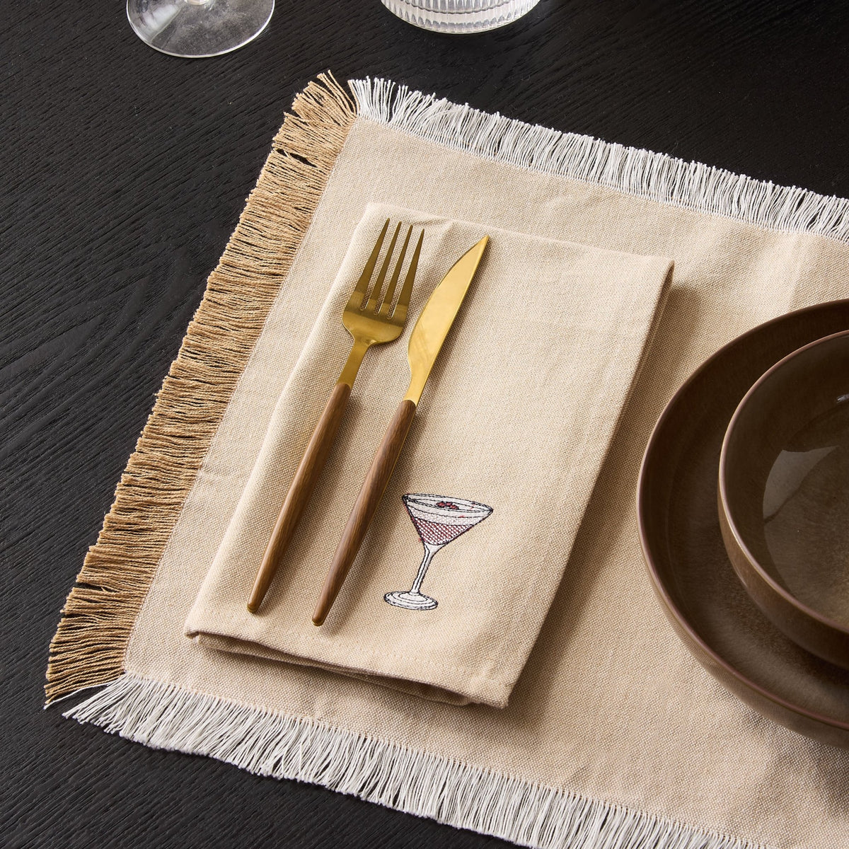 Julio Drink Embroidered Set of 4 Napkins - Natural - DUSK
