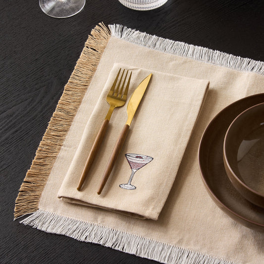 Julio Drink Embroidered Set of 4 Napkins - Natural - DUSK