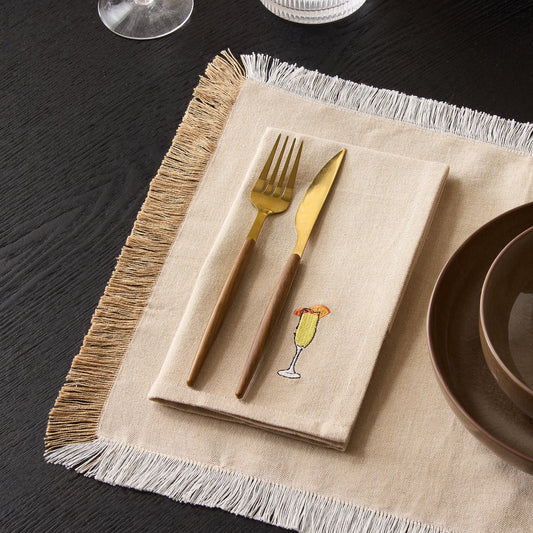 Julio Drink Embroidered Set of 4 Napkins - Natural - DUSK