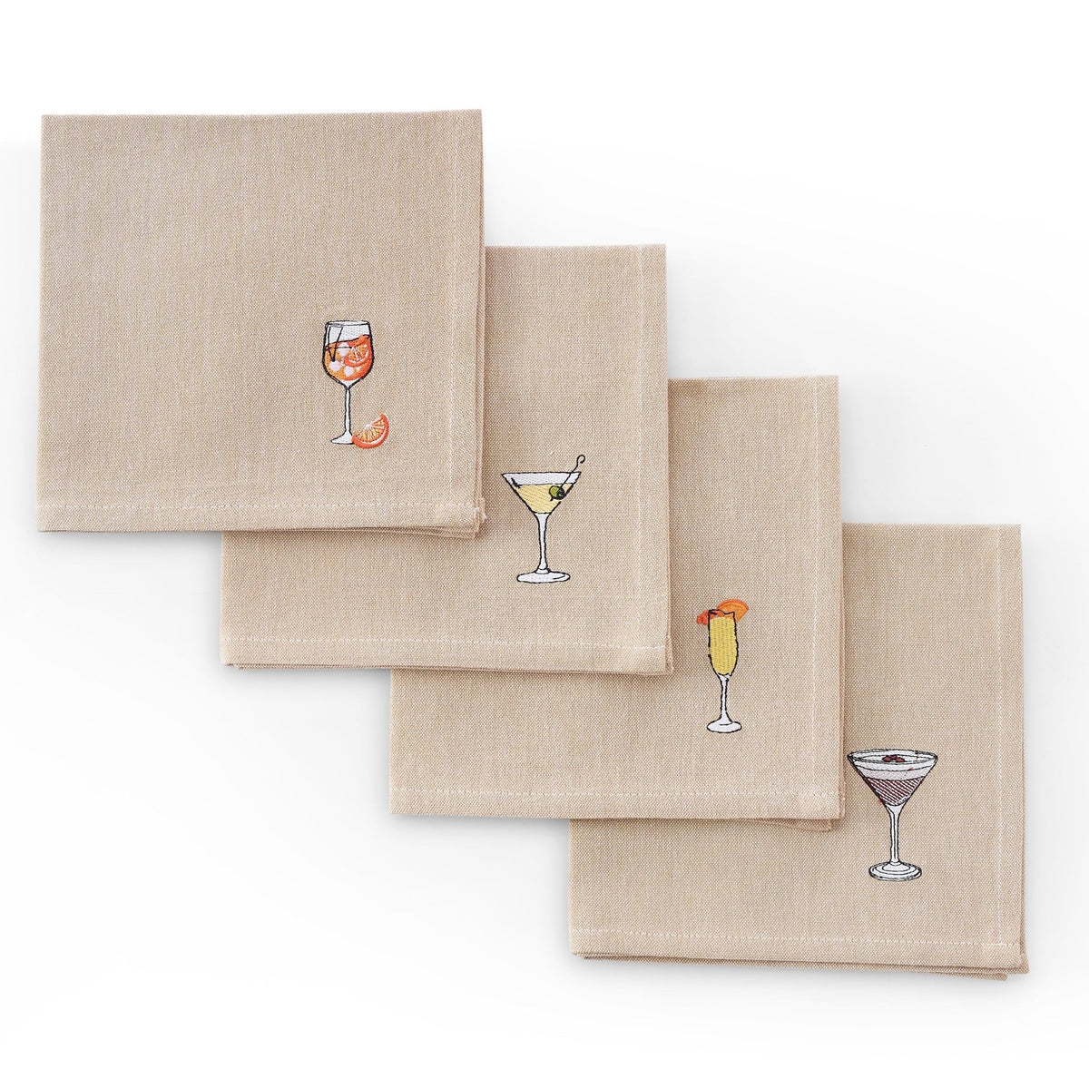 Julio Drink Embroidered Set of 4 Napkins - Natural - DUSK