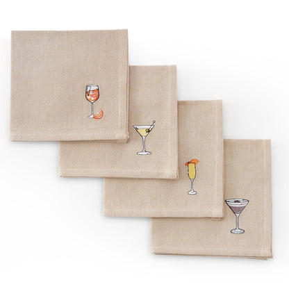 Julio Drink Embroidered Set of 4 Napkins - Natural - DUSK