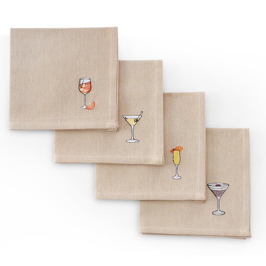 Julio Drink Embroidered Set of 4 Napkins - Natural - DUSK