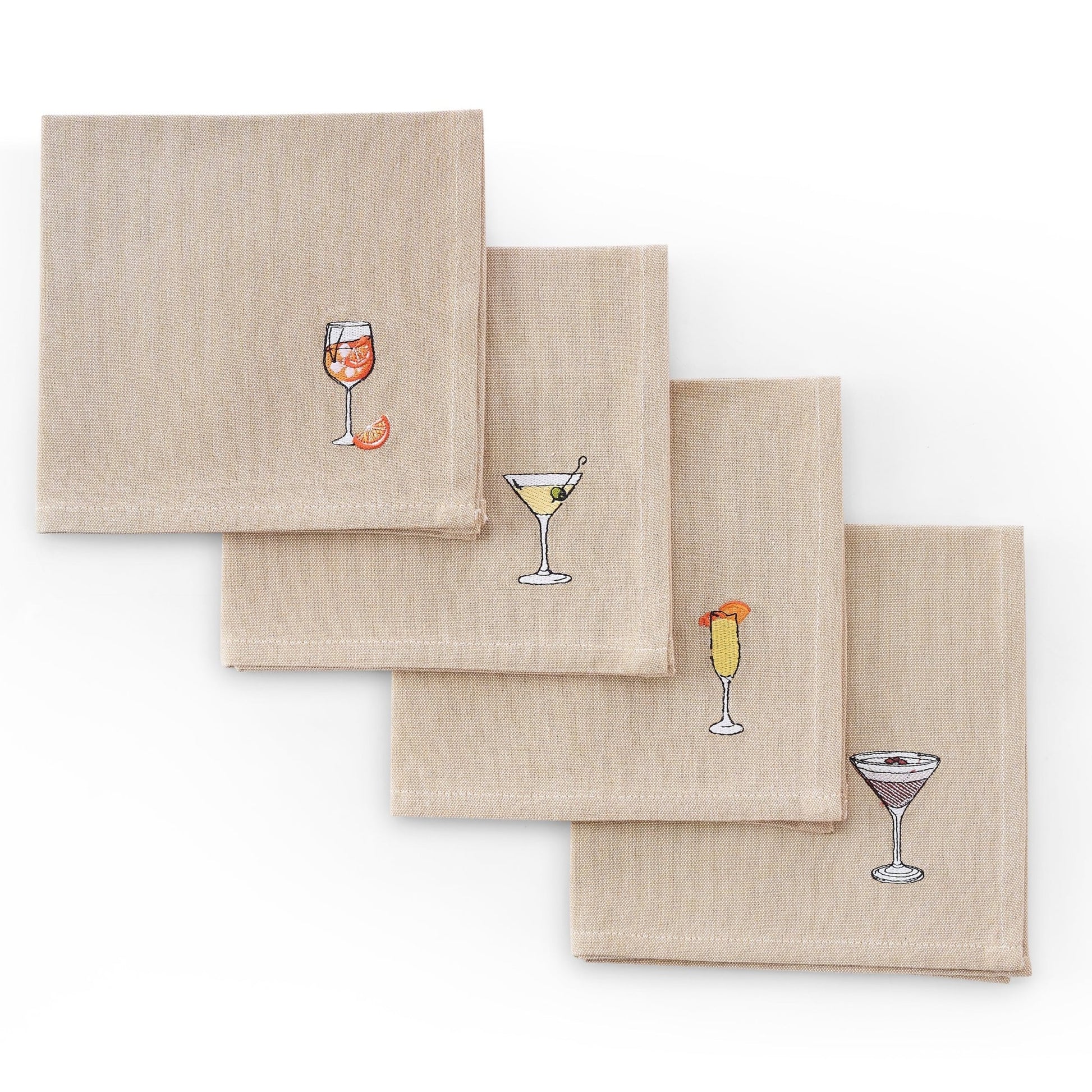 Julio Drink Embroidered Set of 4 Napkins - Natural - DUSK
