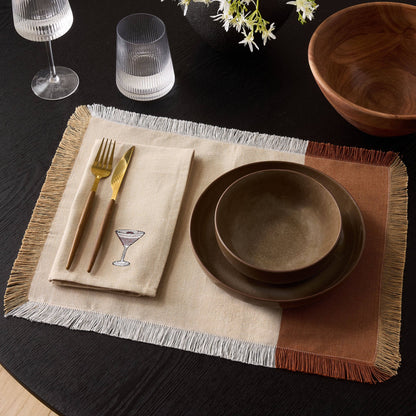 Julio Tufted Block Colour Set of 4 Placemats - Natural/ Burnt Orange - DUSK