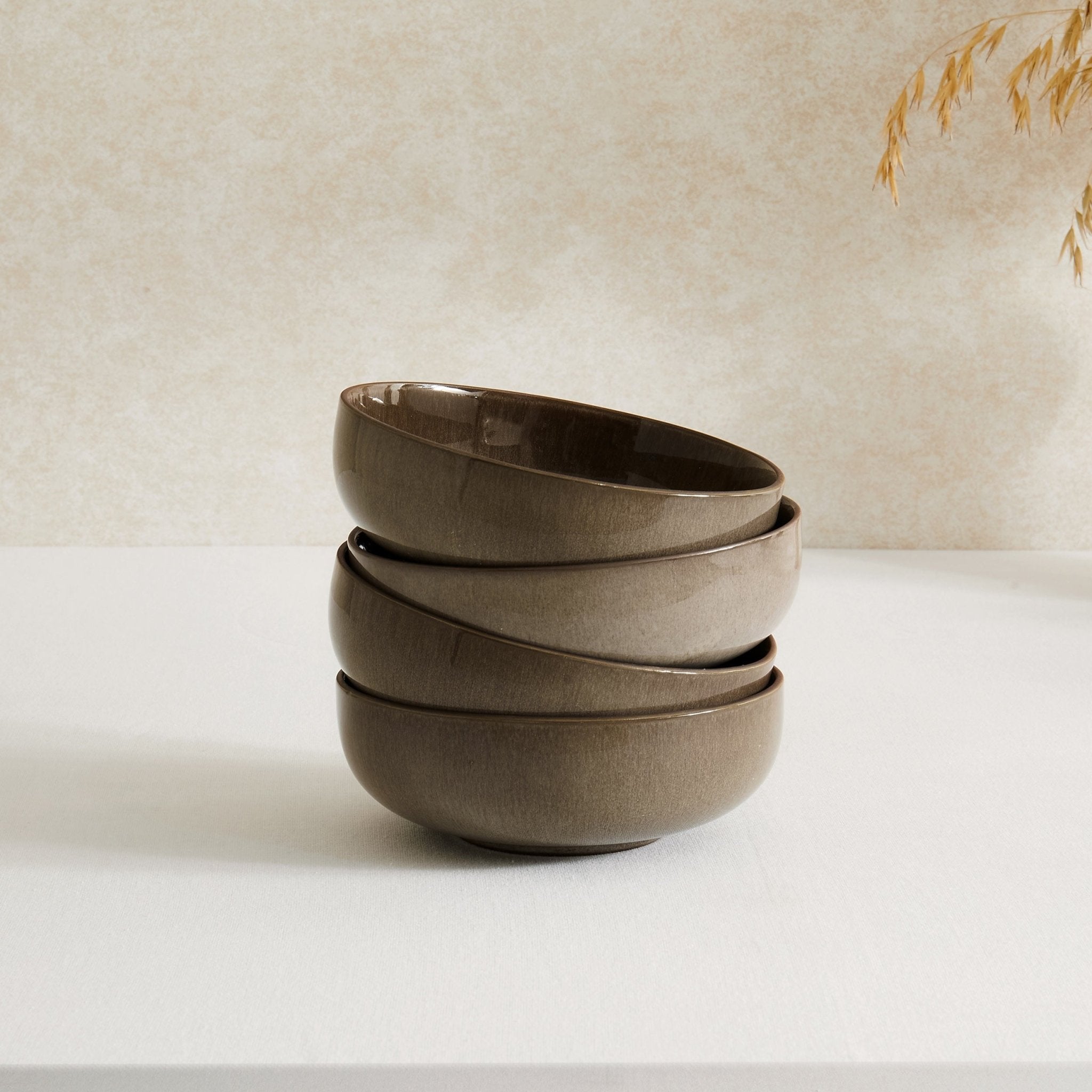 Juniper Reactive Glaze Set of 4 Cereal Bowls - Mocha - DUSK