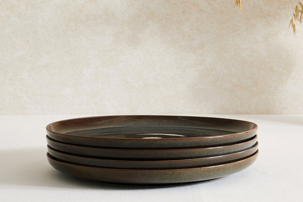 Juniper Reactive Glaze Set of 4 Dinner Plates - Grey/Blue - DUSK
