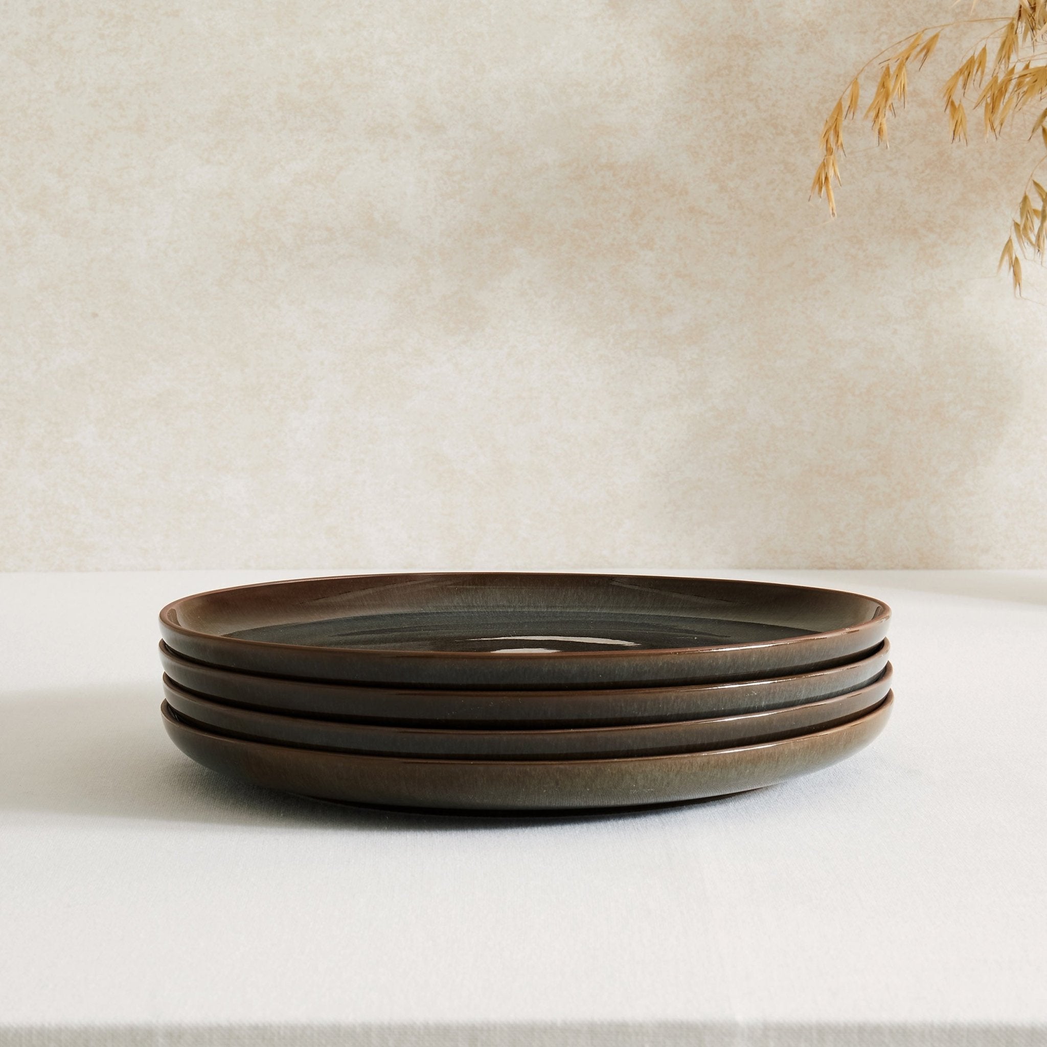 Juniper Reactive Glaze Set of 4 Dinner Plates - Grey/Blue - DUSK