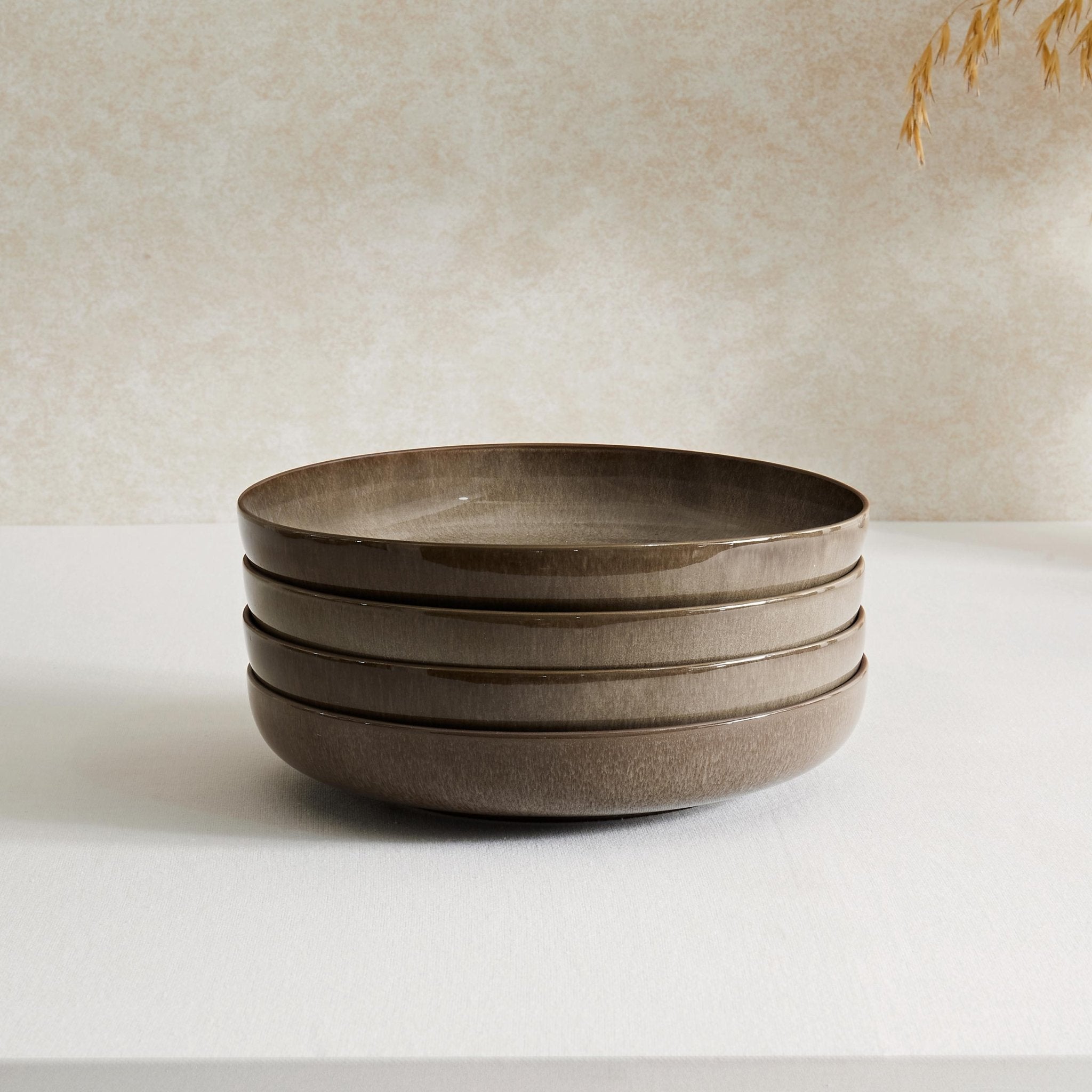 Juniper Reactive Glaze Set of 4 Pasta Bowls - Mocha - DUSK
