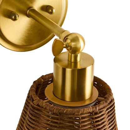 Kally Rechargeable Rattan Wall Light - Brass - DUSK