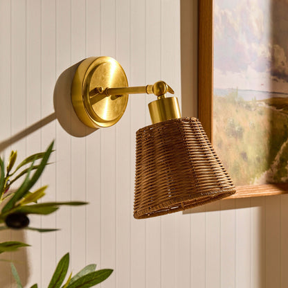 Kally Rechargeable Rattan Wall Light - Brass - DUSK