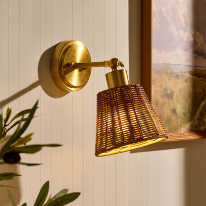Kally Rechargeable Rattan Wall Light - Brass - DUSK