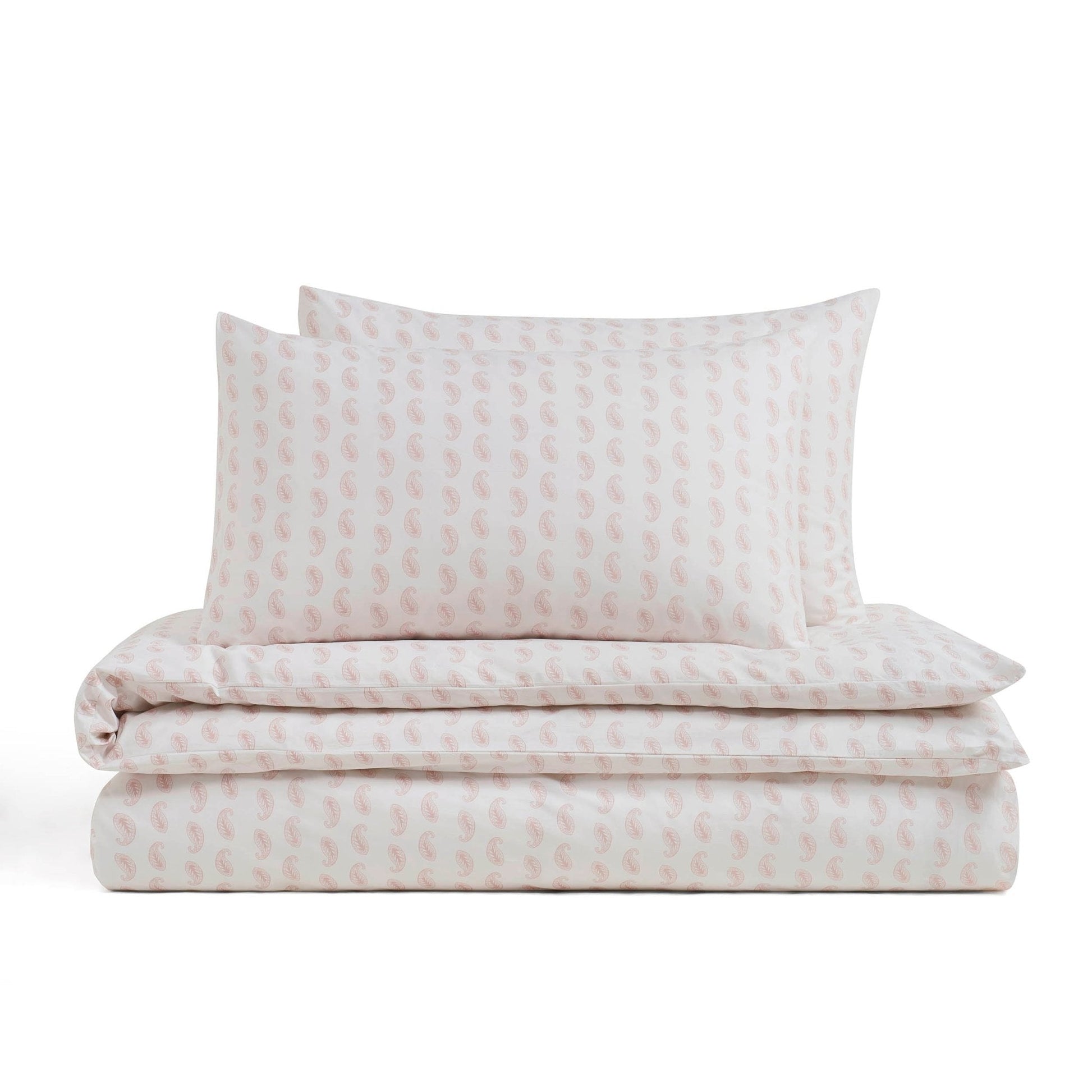 Kashmir 200 Thread Count Duvet Cover & Pillowcase Set - Paisley Print - White/Pink - DUSK