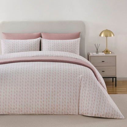 Kashmir 200 Thread Count Duvet Cover & Pillowcase Set - Paisley Print - White/Pink - DUSK