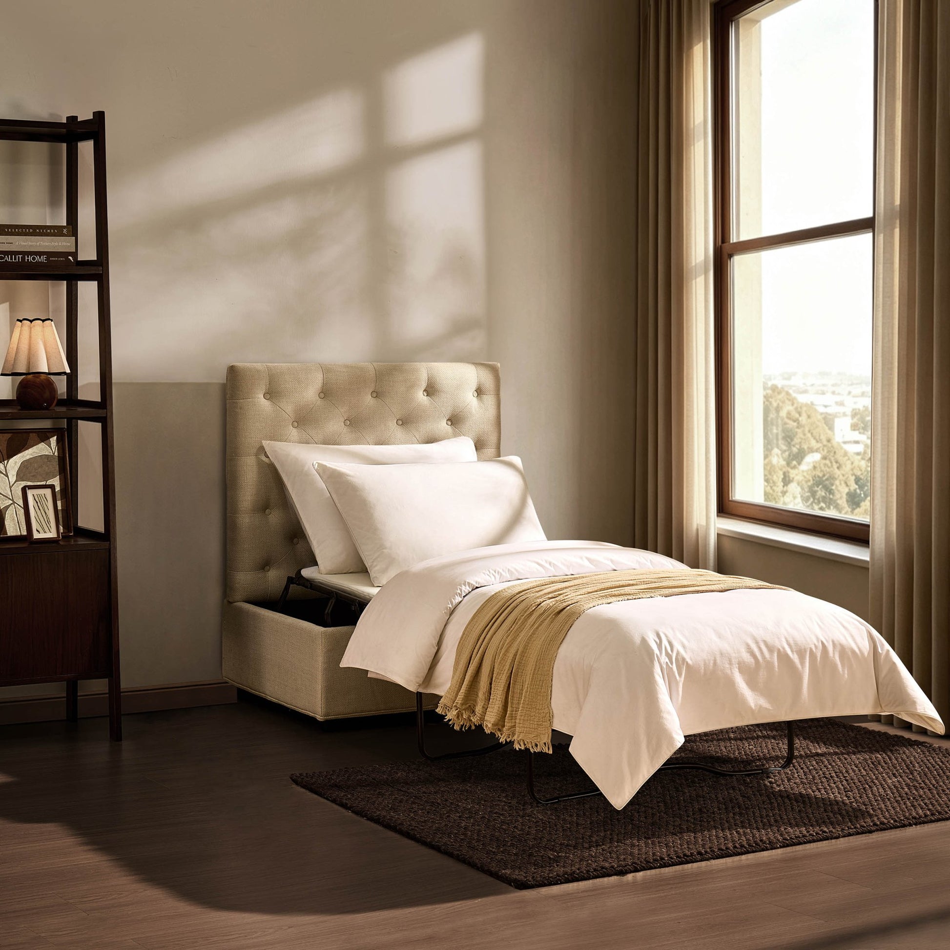 Kennadi Single Sofa Bed Pouffe - Beige - DUSK