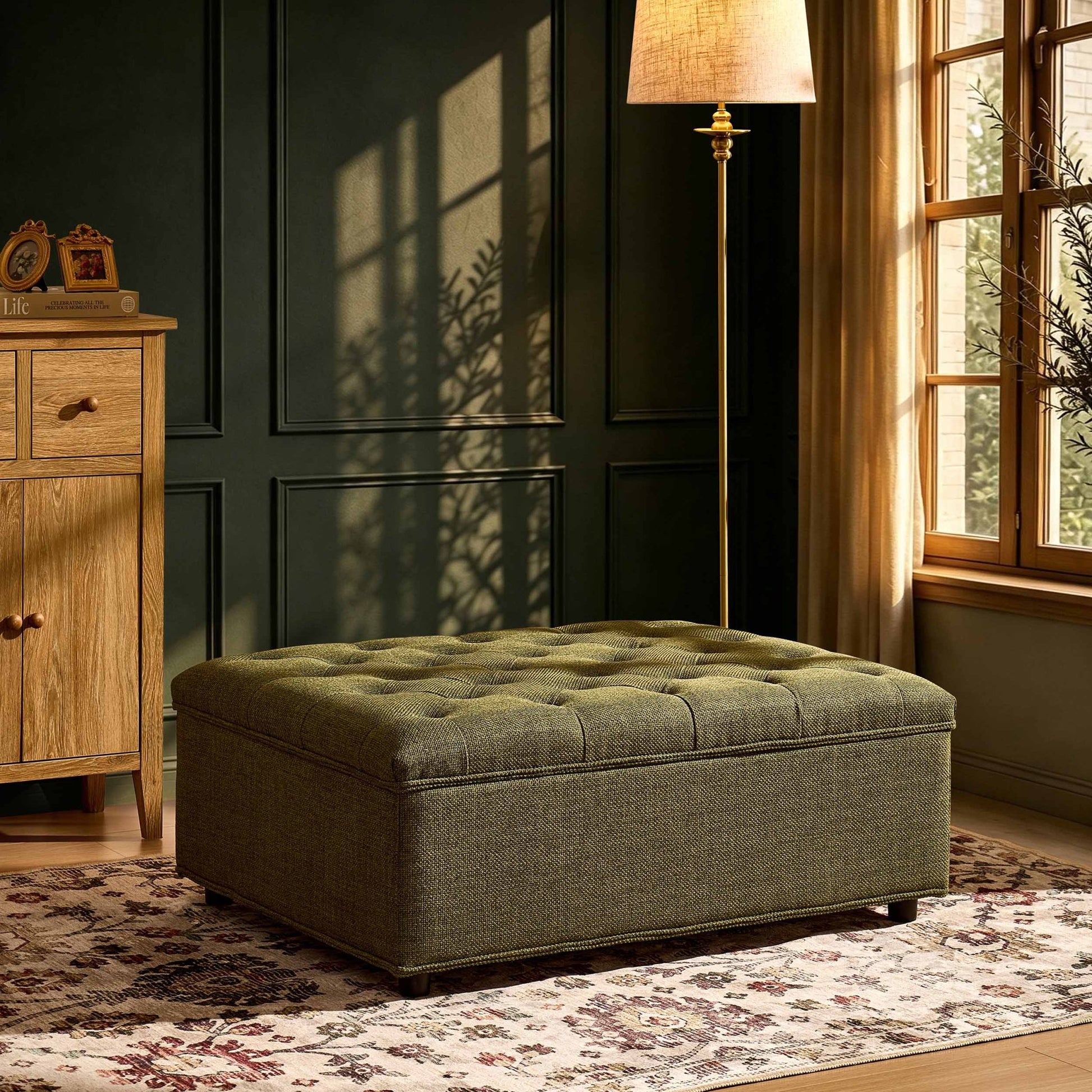 Kennadi Single Sofa Bed Pouffe - Woven Pine Green - DUSK