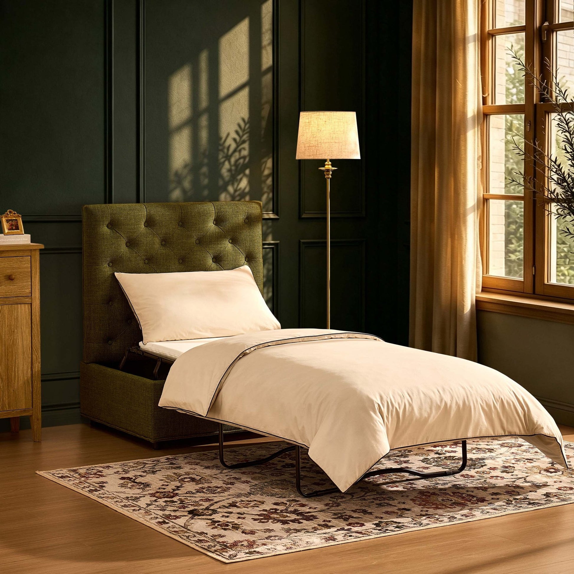 Kennadi Single Sofa Bed Pouffe - Woven Pine Green - DUSK