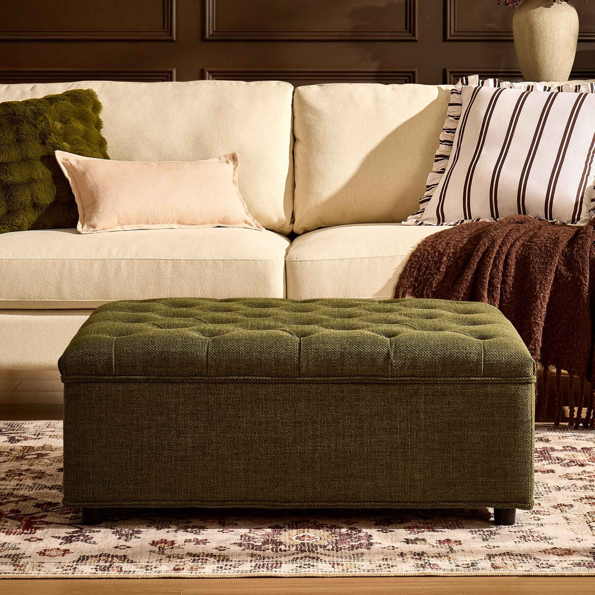 Kennadi Single Sofa Bed Pouffe - Woven Pine Green - DUSK