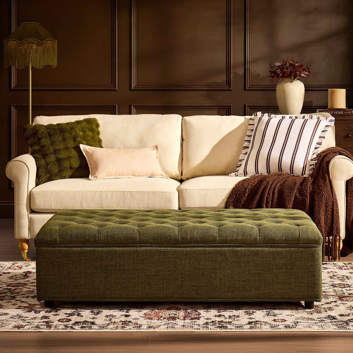Kennadi Small Double Pouffe Sofa Bed - Woven Pine Green - DUSK