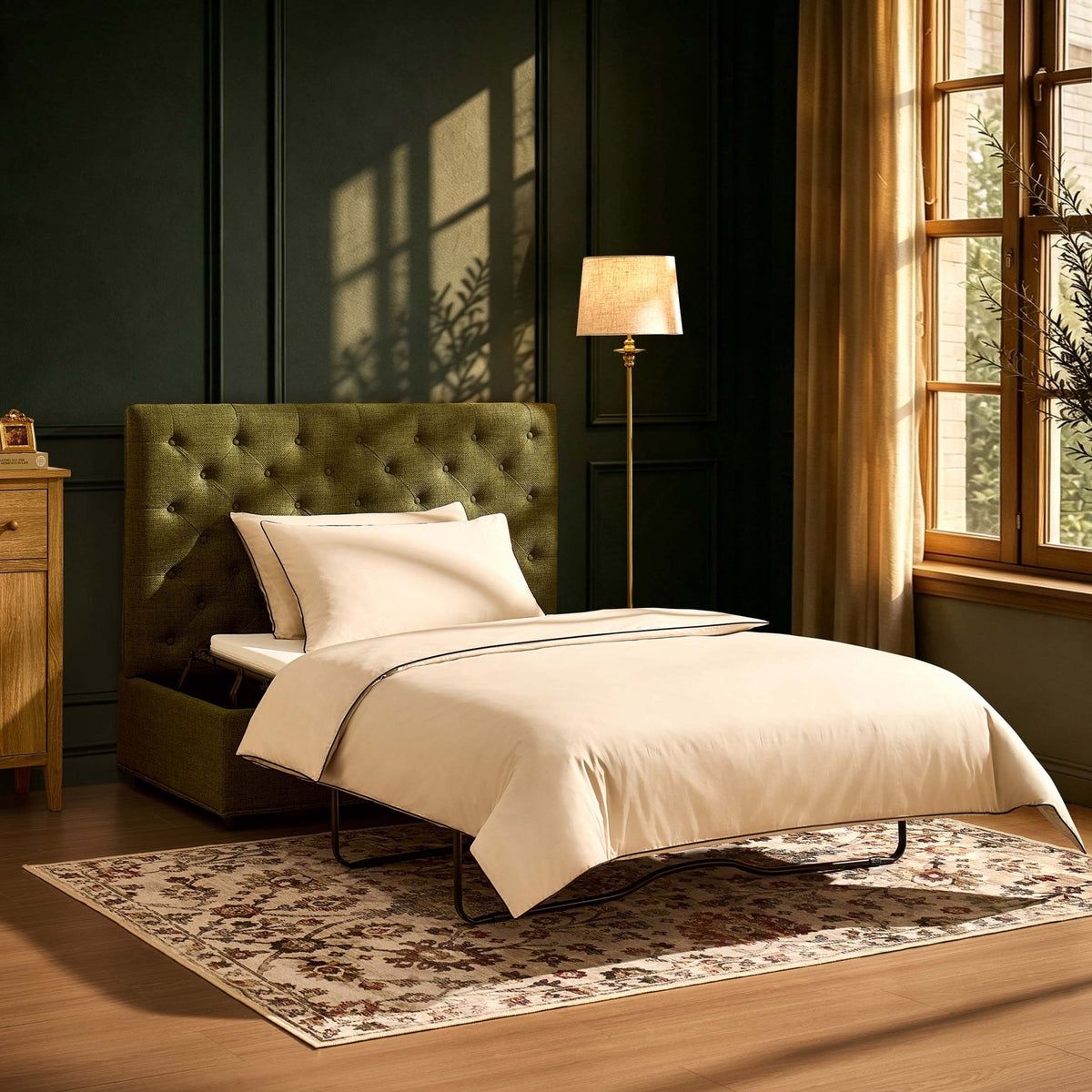 Kennadi Small Double Pouffe Sofa Bed - Woven Pine Green - DUSK