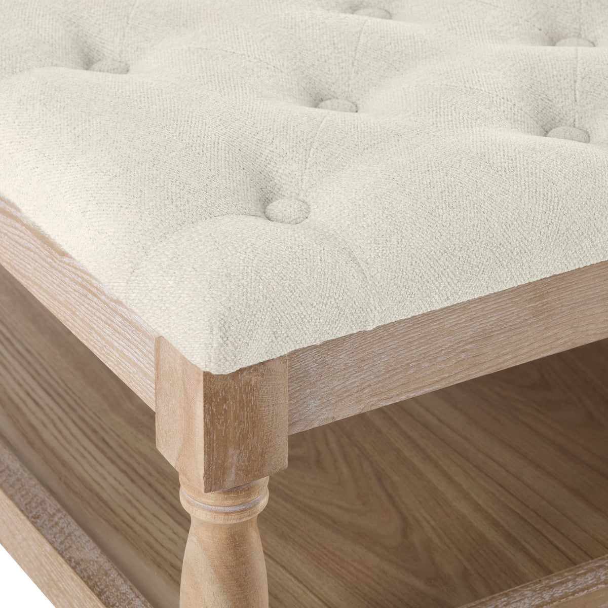 Knaresborough Button Back Coffee Table Pouffe - Chenille Ivory - DUSK
