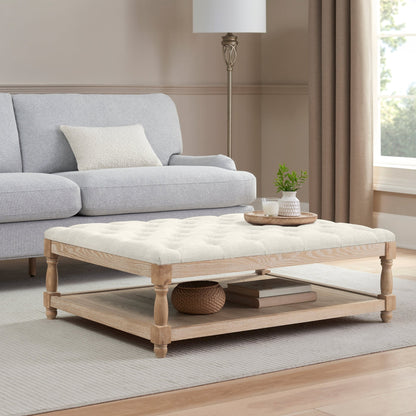 Knaresborough Button Back Coffee Table Pouffe - Chenille Ivory - DUSK