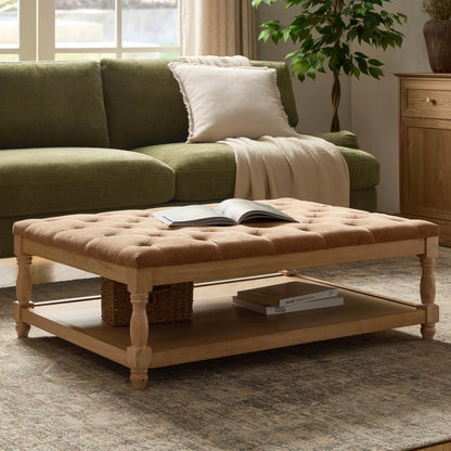 Knaresborough Button Back Coffee Table Pouffe - Chenille Tan - DUSK