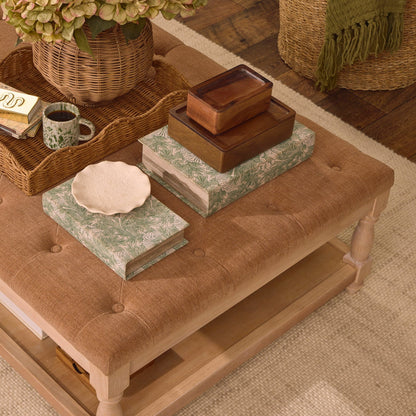 Knaresborough Button Back Coffee Table Pouffe - Chenille Tan - DUSK