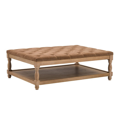 Knaresborough Button Back Coffee Table Pouffe - Chenille Tan - DUSK