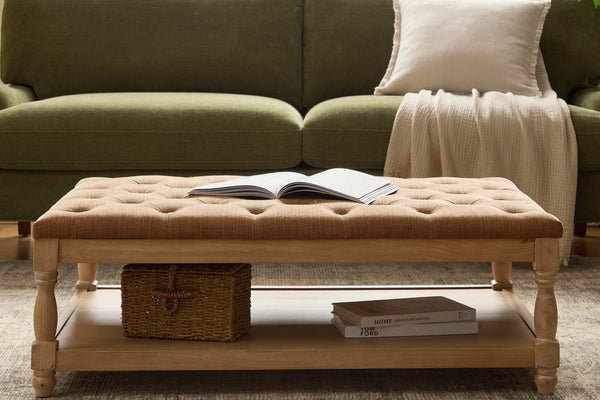 Knaresborough Button Back Coffee Table Pouffe - Chenille Tan - DUSK