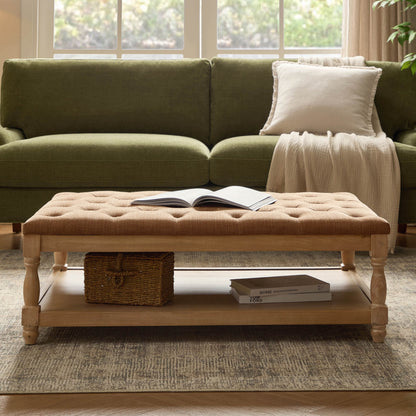 Knaresborough Button Back Coffee Table Pouffe - Chenille Tan - DUSK
