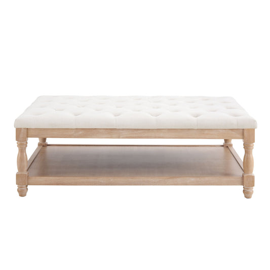 Knaresborough Button Back Coffee Table Pouffe - Cream Linen - DUSK