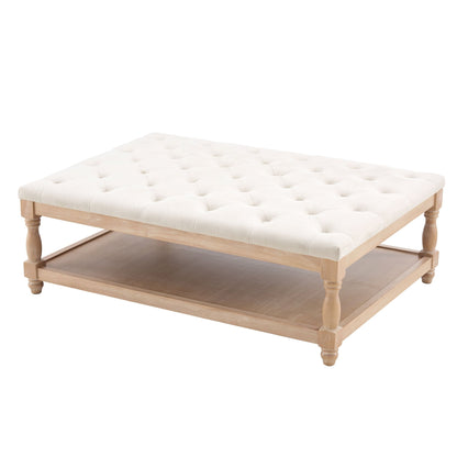 Knaresborough Button Back Coffee Table Pouffe - Cream Linen - DUSK