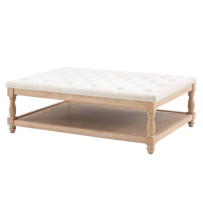 Knaresborough Button Back Coffee Table Pouffe - Cream Linen - DUSK