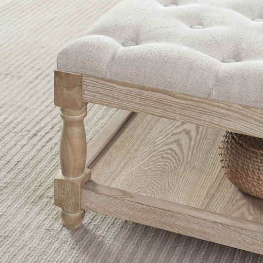 Knaresborough Button Back Coffee Table Pouffe - Light Beige - DUSK