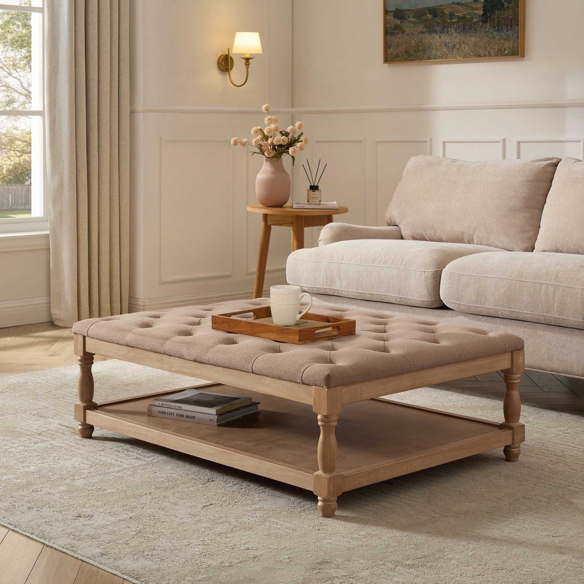 Knaresborough Button Back Coffee Table Pouffe - Oatmeal - DUSK