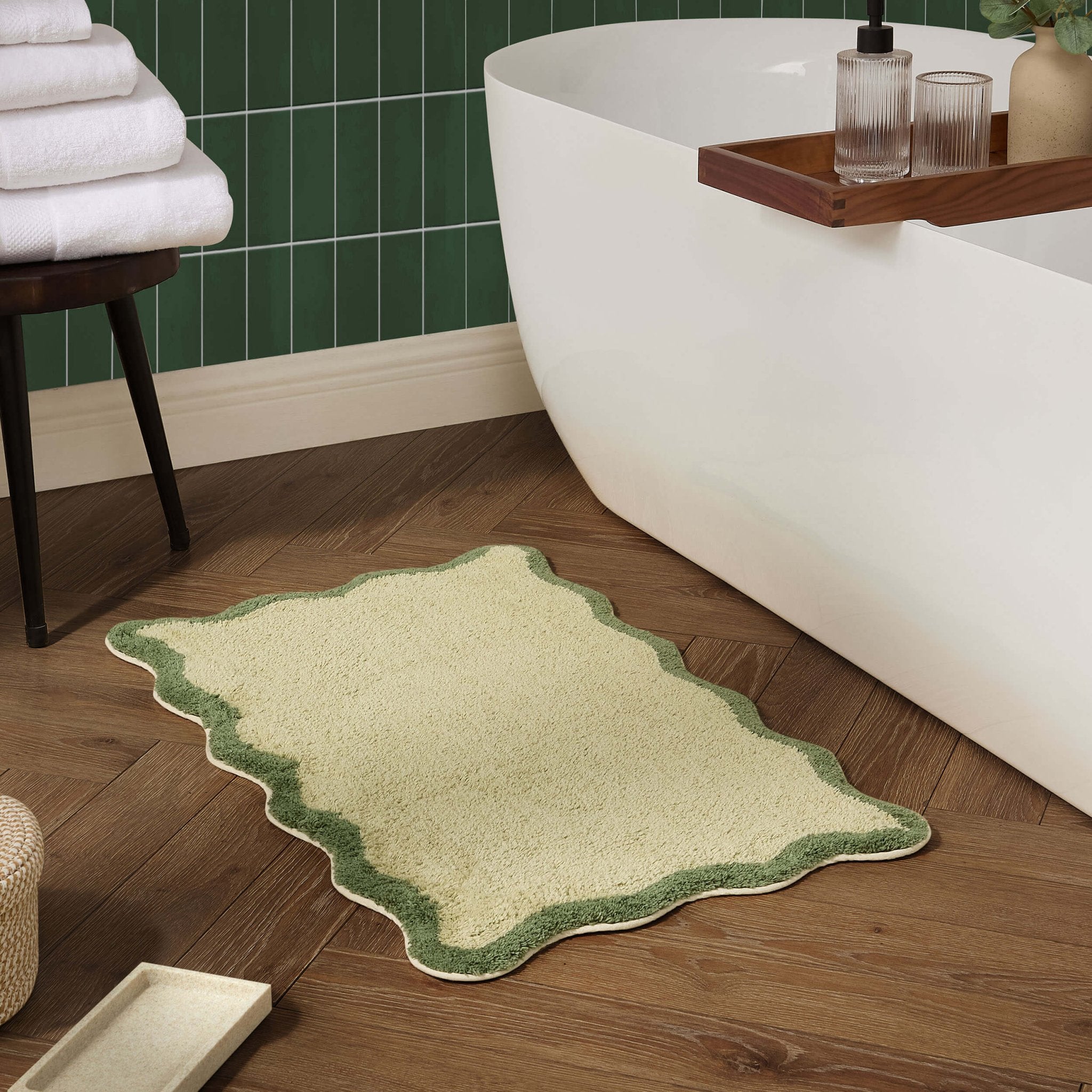 Kos Scalloped Bath Mat - Fern/Olive - DUSK