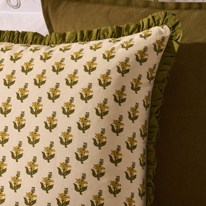 Kristen Cotton Box Pleat Edge Printed Cushion Cover - Forest Green - DUSK