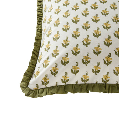 Kristen Cotton Box Pleat Edge Printed Cushion Cover - Forest Green - DUSK