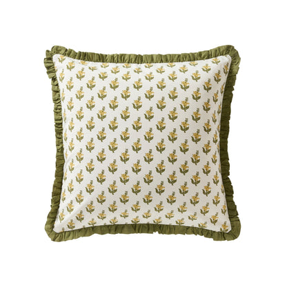 Kristen Cotton Box Pleat Edge Printed Cushion Cover - Forest Green - DUSK