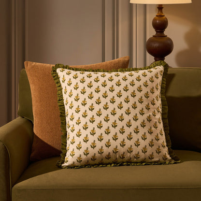 Kristen Cotton Box Pleat Edge Printed Sofa Cushion Cover - Forest Green - DUSK