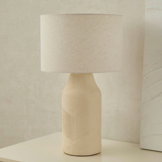 Lagom Carved Ceramic Table Lamp - Ecru - DUSK