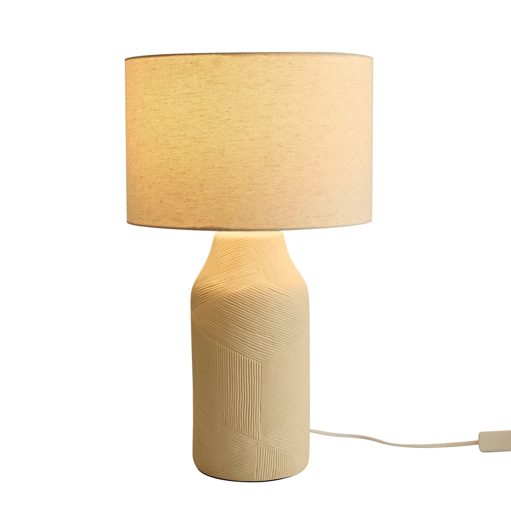 Lagom Carved Ceramic Table Lamp - Ecru - DUSK