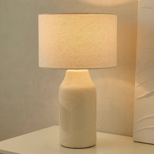 Lagom Carved Ceramic Table Lamp - Ecru - DUSK