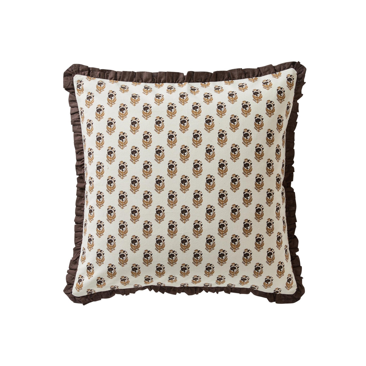 Lala Cotton Box Pleat Edge Printed Cushion Cover - Chocolate - DUSK