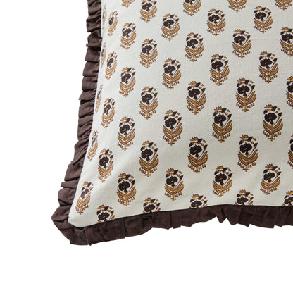 Lala Cotton Box Pleat Edge Printed Cushion Cover - Chocolate - DUSK