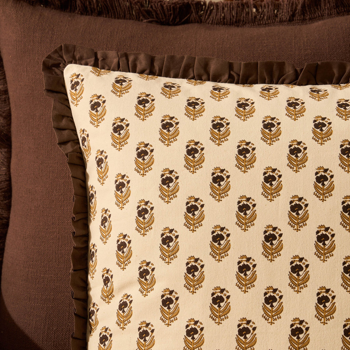 Lala Cotton Box Pleat Edge Printed Sofa Cushion Cover - Chocolate - DUSK