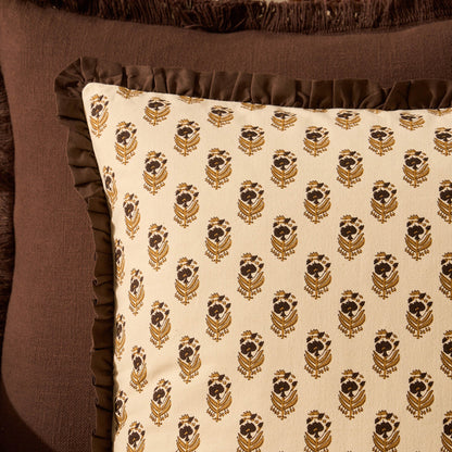 Lala Cotton Box Pleat Edge Printed Sofa Cushion Cover - Chocolate - DUSK