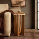 Lana Round Side Table - Mid Wood/ Travertine Effect - DUSK